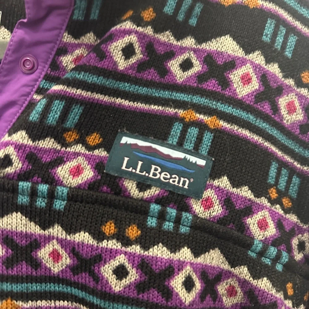 VINTAGE L.L. Bean Multicolor Patterned Fleece Quarter Snap